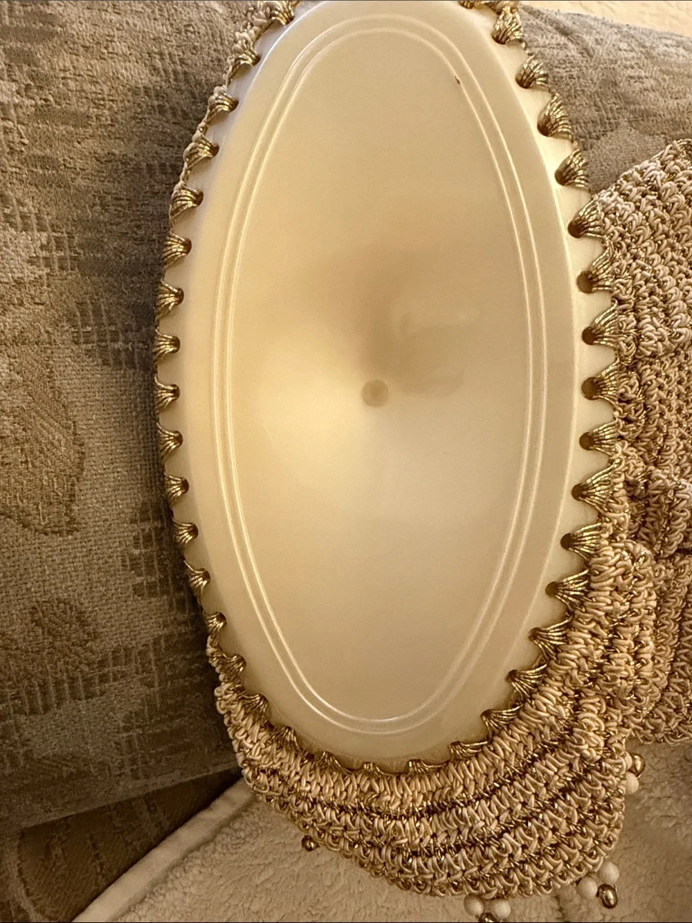Beaded crochet Evening Clutch in Gold EUC , vintage 1940